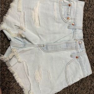 Levi's Frayed Light Blue Jean Shorts